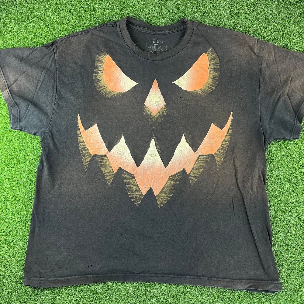 Y2K Black Scary Pumpkin Halloween T-Shirt Sz XL